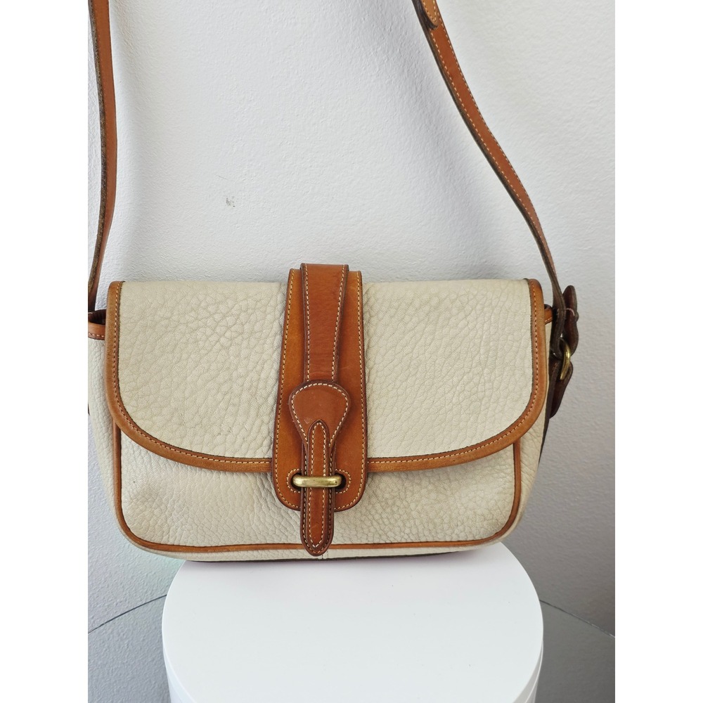 Dooney & Bourke Vintage All Weather Leather Crossbody Bag Cream Tan Brass Toggle